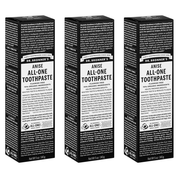 Qty (3) Dr. Bronner's Anise All-One Fluoride-Free Toothpaste - Picture 1 of 2